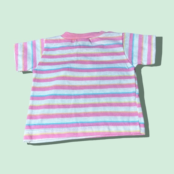 Vintage Baby Pastel Stripe Bunny Easter Spring Tee Shirt Single Stitch Size 12 M - Picture 2 of 8